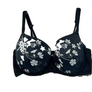 Auden The Daydreamer Womens Size 40D Black Lace Floral Underwire Padded Bra